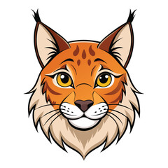 Cartoon lynx face with yellow eyes and orange fur design