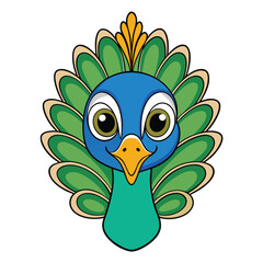 Cartoon peacock with big eyes and colorful feathers design