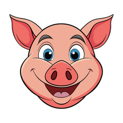 Cartoon pig face with a smile and big blue eyes isolated