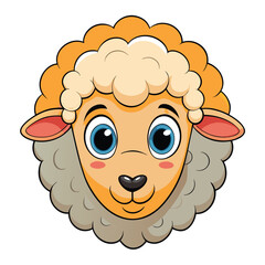Illustration of a cartoon sheep head with big blue eyes