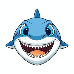 Cartoon shark head with a big smile and sharp white teeth
