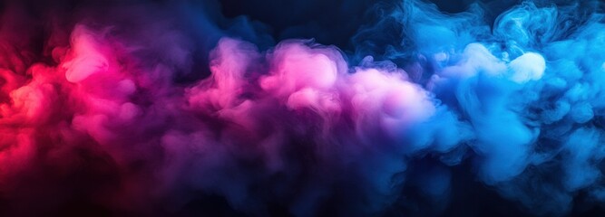 Fototapeta premium Dark smoke swirls and intertwines with bright neon flashes, creating a captivating atmosphere filled with energy. The vibrant hues bring life to the scene, showcasing rich colors