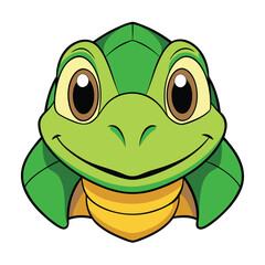Cartoon turtle face with big eyes and a friendly expression
