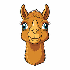 Cartoon llama head with big eyes on a white background