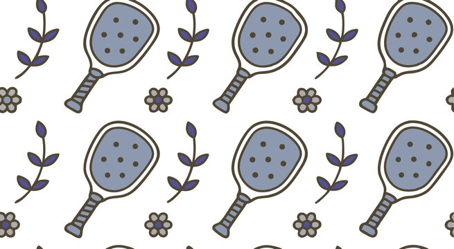 Cute doodle pickle-ball bat's seamless pattern background vector design