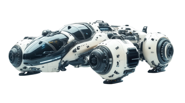 Deep space vehicle with gravity module, Transparent background, PNG file - Powered by Adobe