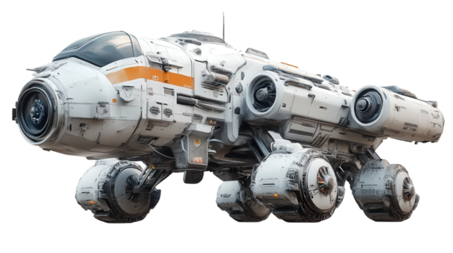 Deep space vehicle with gravity module, Transparent background, PNG file