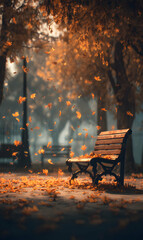 Autumnal Serenity A Park Bench Under a Canopy of Falling Leaves Embracing the Beauty of the Season