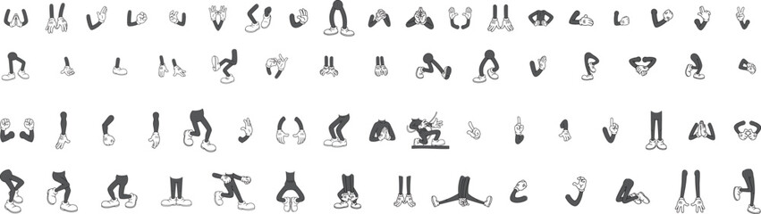 etro Cartoon Limb Parts Kit: Isolated 2D Hands and Legs in Classic Toon Style