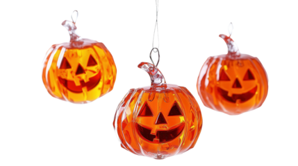 DIY Halloween crystal mobile with hanging glass pumpkins Transparent background, PNG file