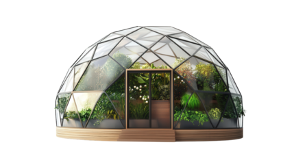 Dome greenhouse home hybrid model with sustainable design Transparent background, PNG file