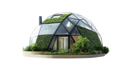 Dome greenhouse home hybrid model with sustainable design Transparent background, PNG file