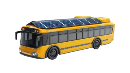 Future school bus with AI and solar roof Transparent background, PNG file