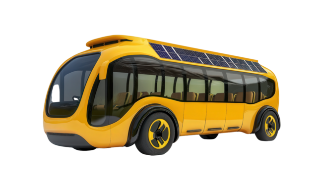 Future school bus with AI and solar roof Transparent background, PNG file