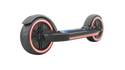 Electric hoverboard with built-in navigation display, Transparent background, PNG file