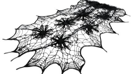 Elegant black lace Halloween table runner with web pattern Transparent background, PNG file