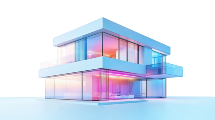 Futuristic smart glass home with AI-integrated lighting Transparent background, PNG file