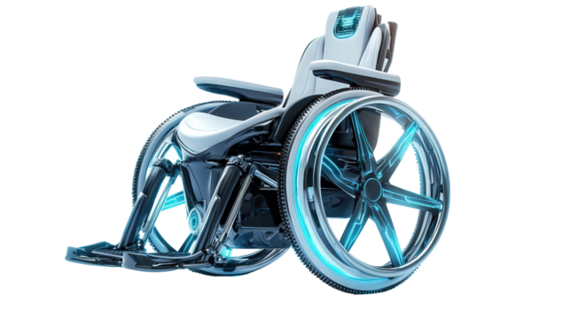 Futuristic wheelchair with AI assistance, Transparent background, PNG file