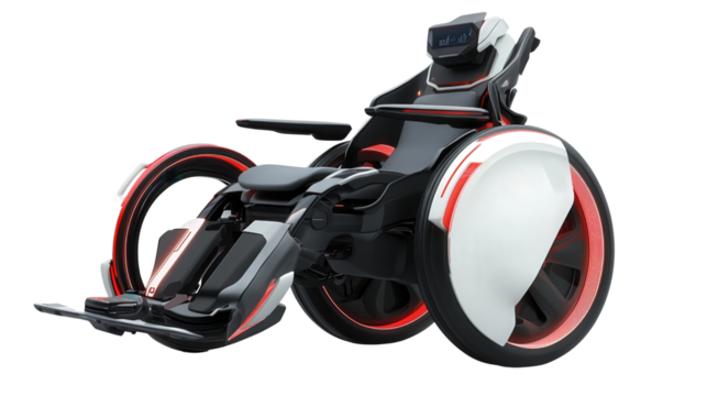 Futuristic wheelchair with AI assistance, Transparent background, PNG file