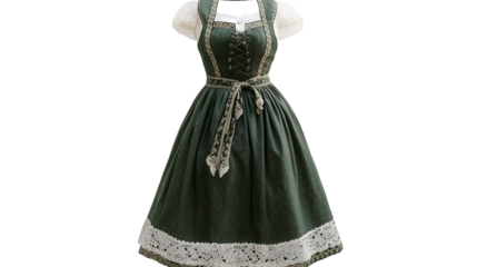 German dirndl with apron and lace details Transparent background, PNG file