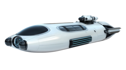 High-tech submarine vehicle with smooth contours, Transparent background, PNG file