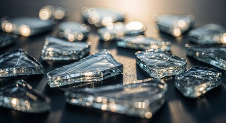 A beautiful abstract view of glass pieces with reflection of light 