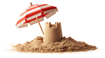sandcastle on the beach on white background 