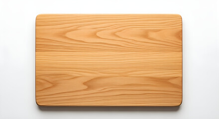 Top view of a wooden cutting board with smooth edges, isolated on clean white backdrop