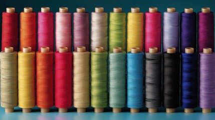 Rainbow Colored Spools of Thread A Vibrant Display of Sewing Supplies