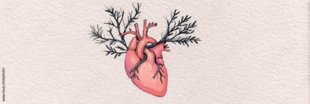 Poster Heart Illustration With Delicate Branches Showing Connection Between Emotion and Nature in a Creative Art Style