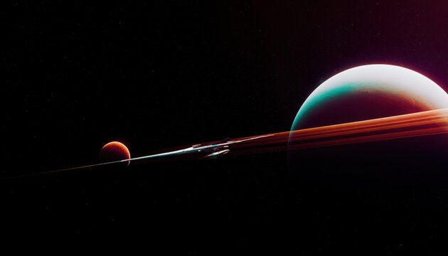Spaceship traversing planetary rings in deep space