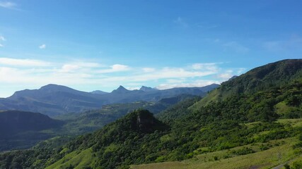 Tropical green forest in the mountains and jungle hills in the highlands of Sri Lanka. Riverston, Sri Lanka.