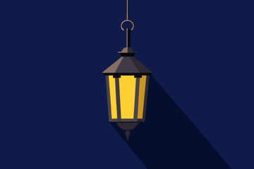 Illuminated hanging lantern on dark blue background © Hasibul Hasan