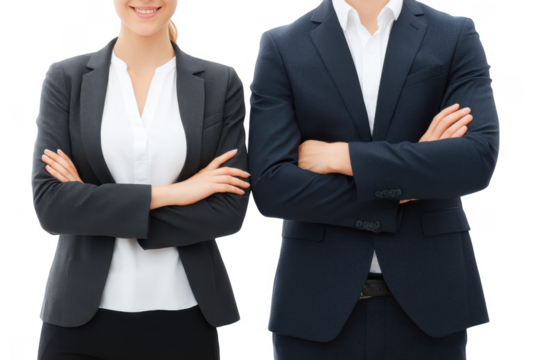 Professional business team posing confidently with arms crossed. showcasing teamwork and collaboration in a bright. clean studio environment. ideal for corporate presentations