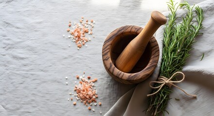 Natural Ingredient Alchemy A Captivating Still Life of Herbs Salt and Mortar AI Generated