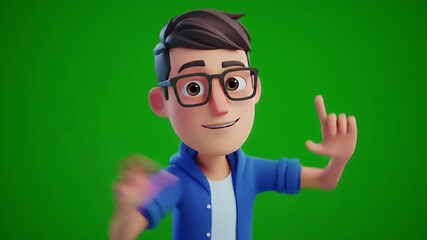 Friendly animated cartoon character portrait against green screen ideal for digital presentation educational videos or animations