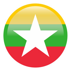 Obraz premium Myanmar or Burma flag in round style isolated on white background. Flag icon. Official standard colors. Round flag. 3D illustration. Suitable for web, infographic, UI, UX, and international symbol use