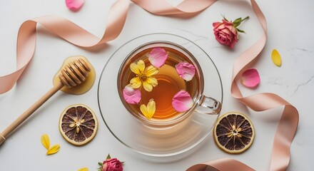 A Gentle Touch of Roses Aromatic Tea Infusion for Relaxation and Calm Floral Tea with Dried Fruits Honey and Ribbons
