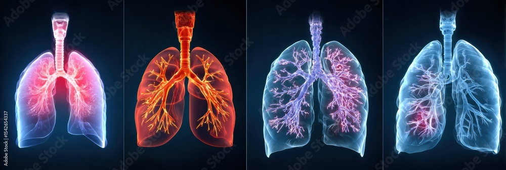Aufkleber Visual Chart Illustrating Early Symptoms of Lung Cancer With Highlighted Lung Anatomy and Affected Areas in Various Stages of Detection