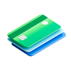 3D isometric credit card icon in cute green & blue style