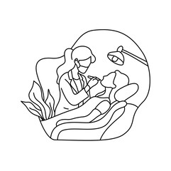 Dentist Performing Dental Examination on Patient in Modern, Minimalist Illustration