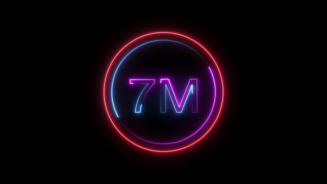 7 Millions Glowing neon line Letter Icon animation. 7M followers and subscribers on black background animation.