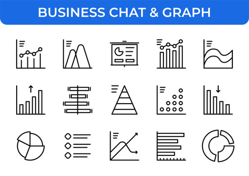 Business Graph & Chat Vector Icon Set - Editable stroke - Chart, Graph, Presentation, Bar Chart, Line Graph, Area Chart, Pie Chart, Scatter Plot, Data, Analytics, Report, Growth, Statistics Icons