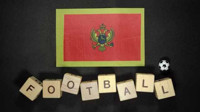 Montenegro flag with football title. football concept