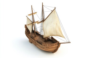 3D model of an antique wooden sailing ship