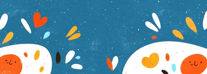 A lively aqua blue marble backdrop features striking gold cracks, complemented by colorful shapes including hearts and playful characters. This design evokes joy and creativity in its vibrant colors