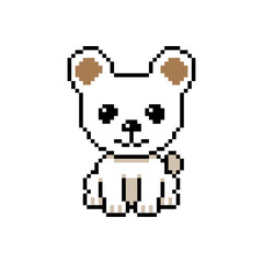 Pixel art cute white dog vector in retro style