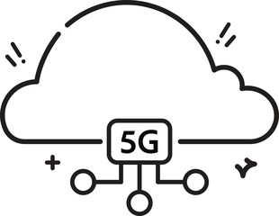 This 5G cloud computing line icon represents next-generation networks, wireless technology, and advanced data processing. Suitable for educational or commercial use.