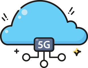 This vibrant 5G cloud computing icon is ideal for showcasing next-generation networks, high-speed data, and advanced technology. Perfect for telecommunications and tech designs.