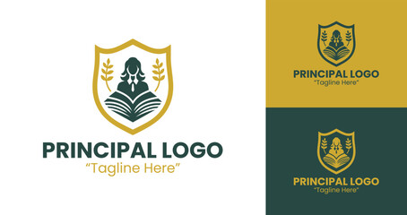 Elegant Principal Logo with Book and Growth Symbol for School Branding